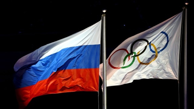 Russian and Olympic flags