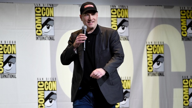 Marvel president Kevin Feige walks on stage at the Marvel Studios panel on day 3 of Comic Con International on Saturday