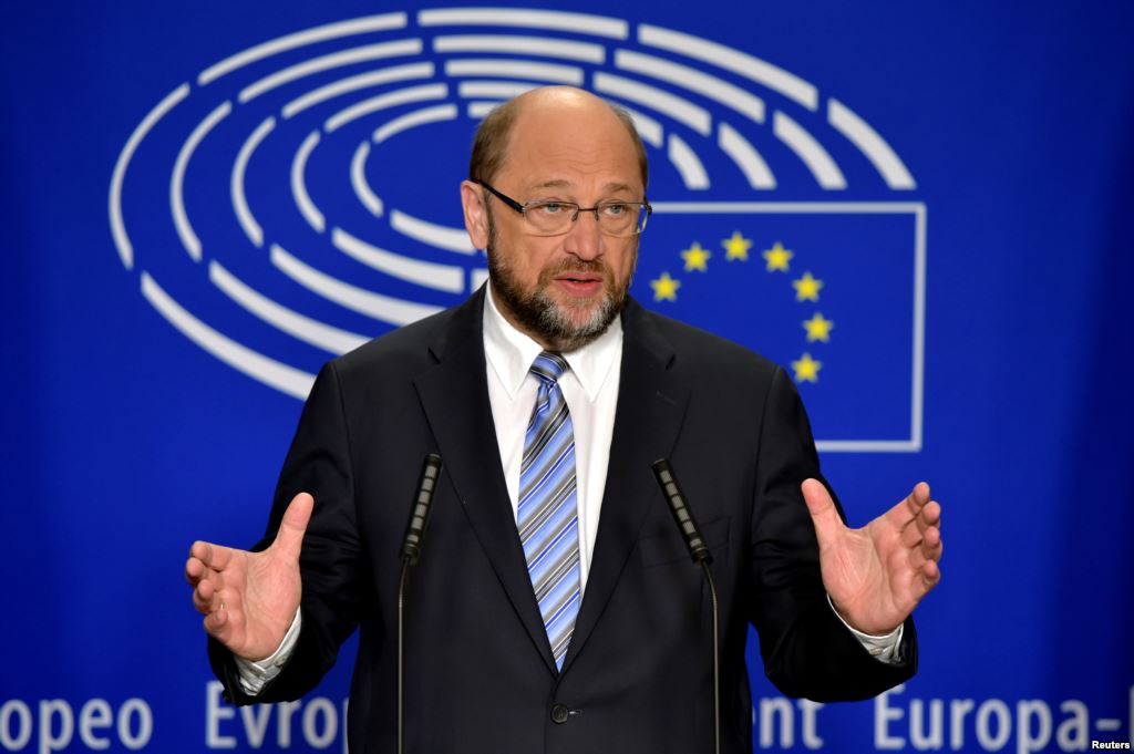 FILE- European Parliament President Martin Schulz gives a statement after the conference of Presidents at the European Parliament in Brussels Belgium