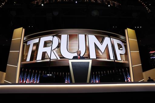 Republican Presidential Candidate Donald Trump speaks during the final day of the Republican National Convention in Cleveland Thursday