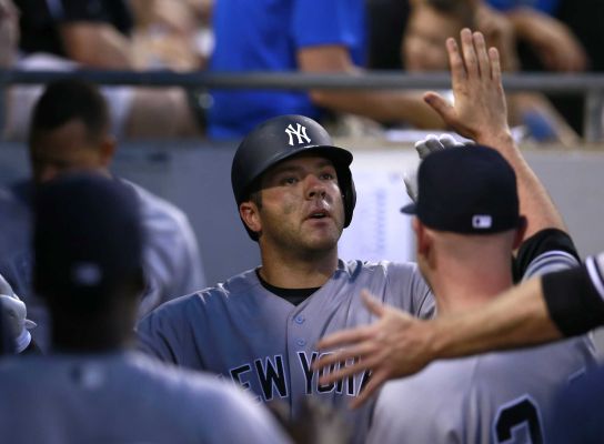 New York Yankees catcher Austin Romine celebrates