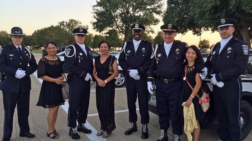 Members of the Colorado Springs Police Honor Guard in Dallas at a viewing at Ahern Funeral Home