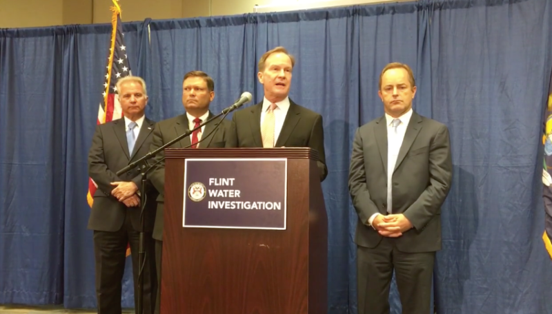 Michigan Attorney General Mike Schuette at a press conference this morning. Image via screenshot  The Detroit News