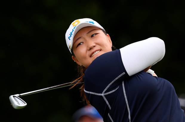 Mirim Lee tees off on the 17th hole on the second day of the Women's British Open