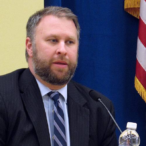 Ohio Republican Party Chairman Matt Borges participates in a question-and-answer session in Columbus Ohio. Ohio Republicans aren't exactly putting out the welcome