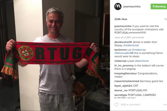 Mourinho celebrated Portugal's win hours after the break-in