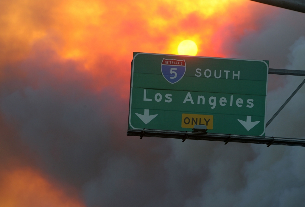 Stevenson Ranch California. Fires today began near the Magic Mountain Parkway which is one of more than a dozen fires