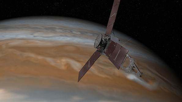 The Juno spacecraft with Jupiter in the background