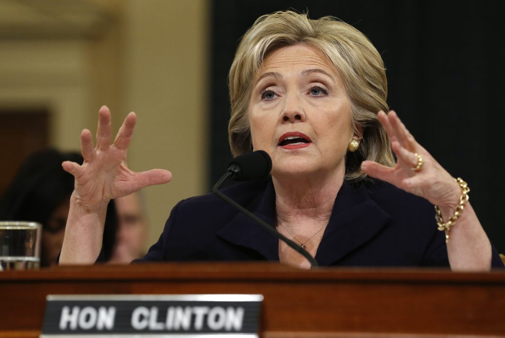 Democratic presidential candidate Hillary Clinton testifies before the House Select Committee on Benghazi on Capitol Hill in Washingt