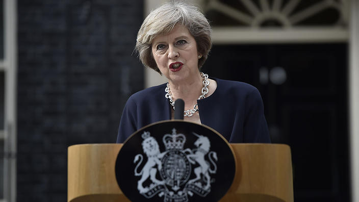 New Prime Minister Theresa May makes a speech outside 10 Downing Street London