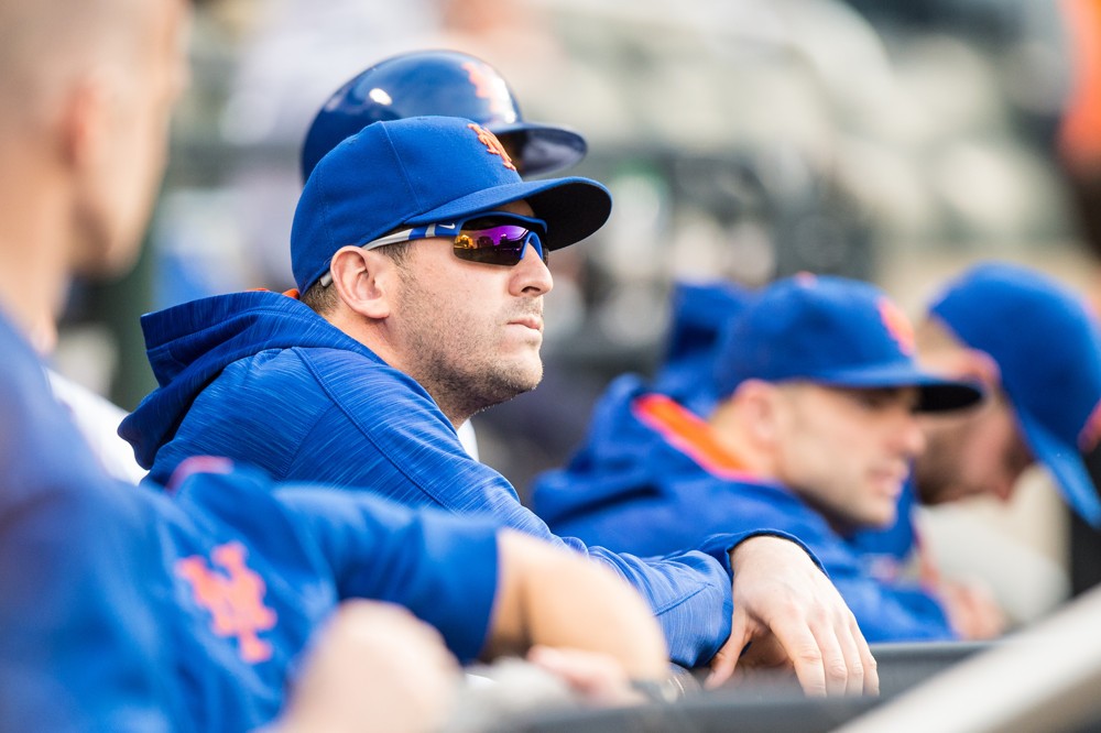 New York Mets Starting pitcher Matt Harvey  looks on during the NY Mets game versus the Milwaukee Brewers at Citi Field in Queens NY