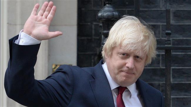 Newly appointed Foreign Secretary Boris Johnson waves as he leaves 10 Downing Street in central London