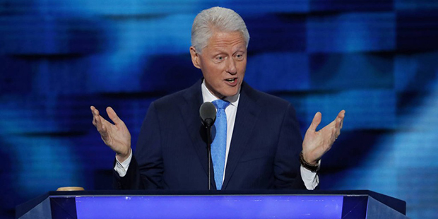 In 10th convention speech, Bill Clinton faces tougher crowd