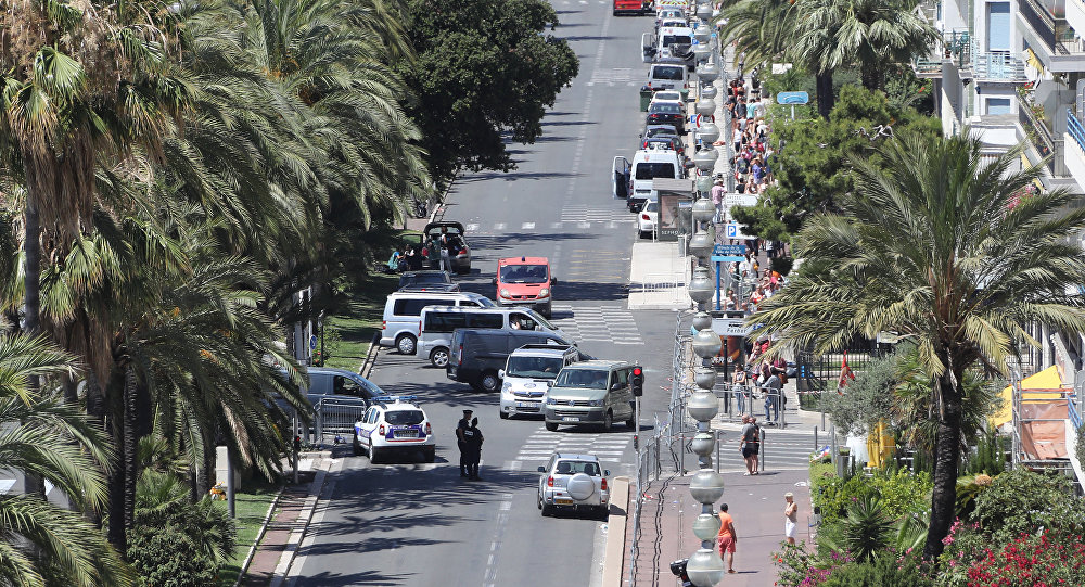 15 2016 shows a police barricade set up at the site in Nice where a gunman smashed a truck into a crowd of revellers celebrating Bastille Day killing at least 84 people