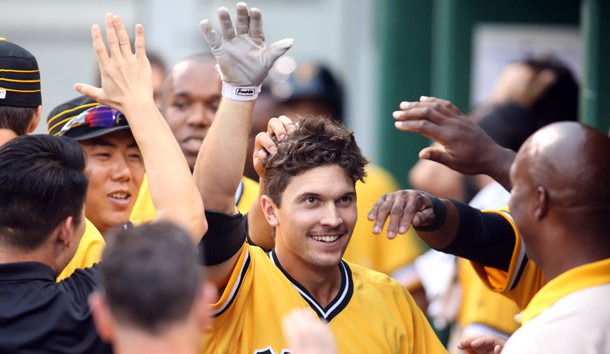 Jul 24 2016 Pittsburgh PA USA Pittsburgh Pirates pinch hitter Adam Frazier celebrates with teammates in the dugout after hitting a solo home run against the Philadelphia Phillies during the seventh inning at PNC Park