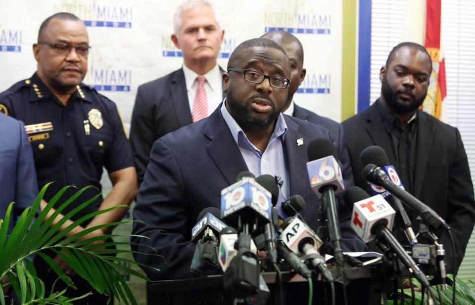 North Miami City Manager Larry Spring addresses reporters on Friday afternoon regarding the shooting of Charles Kinsey by North Miami police