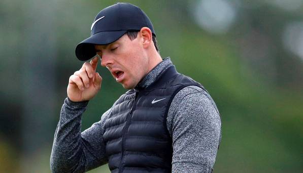 Northern Ireland's Rory Mc Ilroy reacts on the 17th green during a practice round at Royal Troon yesterday. REUTERS  Phil Noble