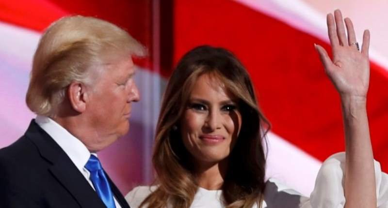 Melania Trump stands with her husband Republican U.S. presidential candidate Donald Trump at the Republican National Convention in Cleveland Ohio