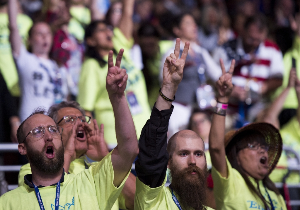 One of the Clinton chanters said she was offended by the “small group of malcontents.”