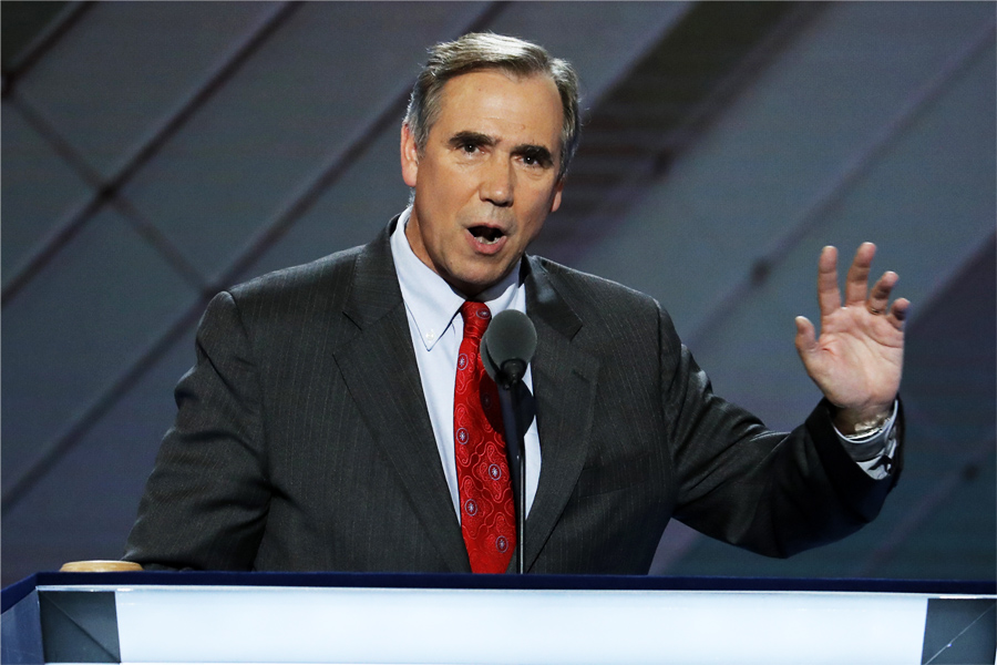 Sen. Jeff Merkley D-Ore. speaks during the first day of the Democratic National Convention in Philadelphia, Monday