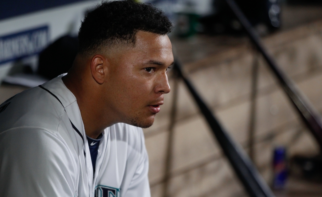 SEATTLE WA- JUNE 08 Starting pitcher Taijuan Walker #44 of the Seattle Mariners looks on from the dugout after completing eight innings against the Cleveland Indians at Safeco Field