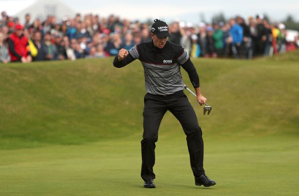 Sweden's Henrik Stenson celebrates a birdie on the 15th hole during day four of The Open at Royal Troon