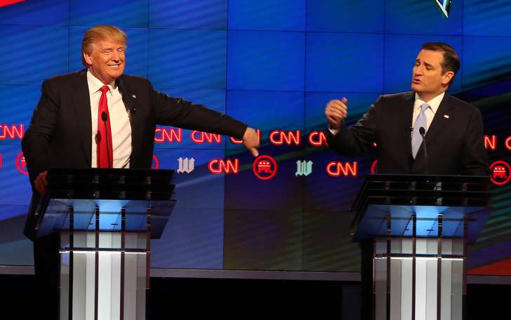 PEDRO PORTAL 
 

 
Republican presidential candidates Donald Trump and Ted Cruz debate in March