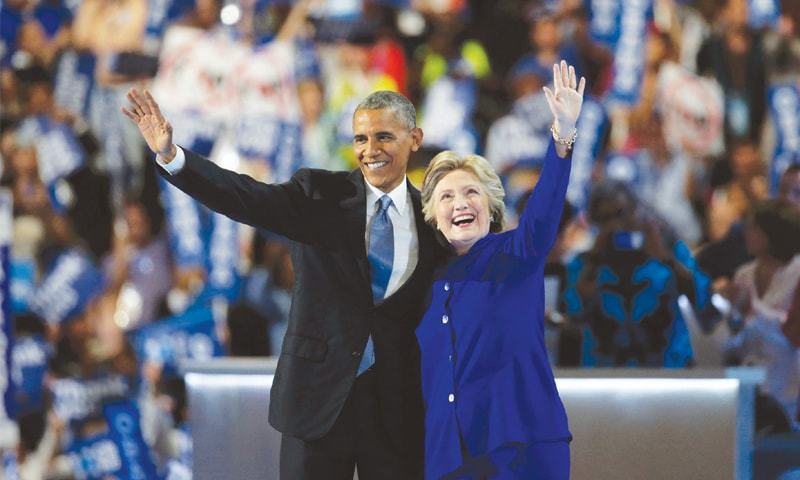 PHILADELPHIA Hillary Clinton and Barack Obama at the Democratic National Convention on Wednesday.—Reuters