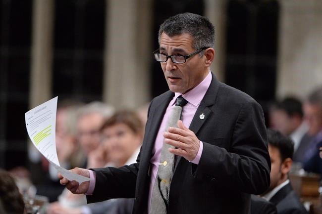 Minister of Fisheries Oceans and the Canadian Coast Guard Hunter Tootoo answers a question during Question Period in the House of Commons on Parliament Hill in Ottawa