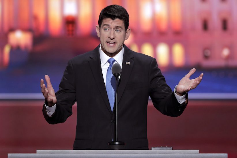 Speaker Paul Ryan of Wisconsin speaks during the second day of the Republican National Convention in Cleveland Tuesday