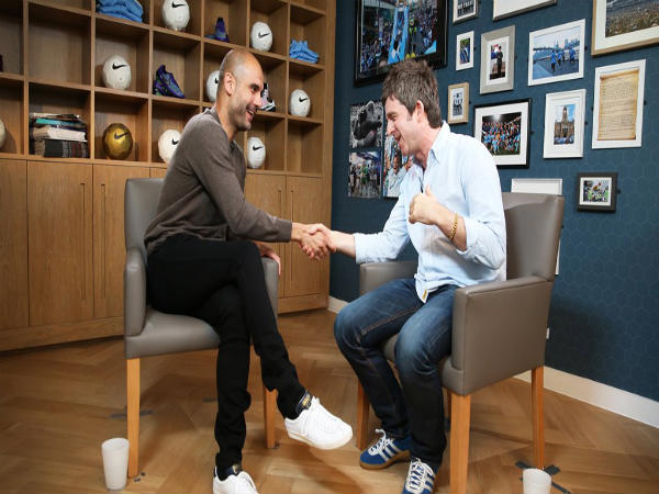 Pep Guardiola along with Oasis front man Noel Gallagher