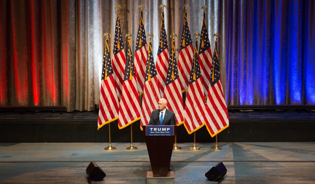 Indiana Governor Mike Pence speaks after being formally announced as Donald Trump's vice presidential selection. New York