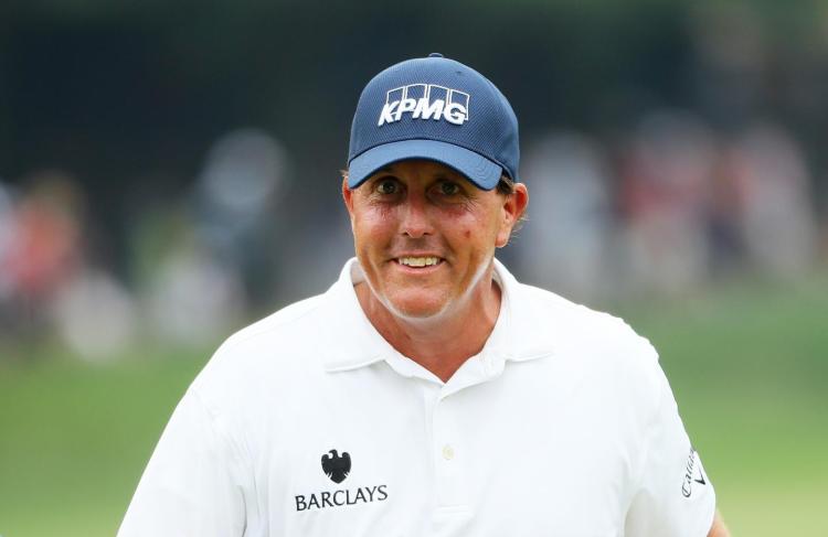 Phil Mickelson sits at 1-under after shooting a third-round 68 on Saturday before rain rolled into Baltusrol