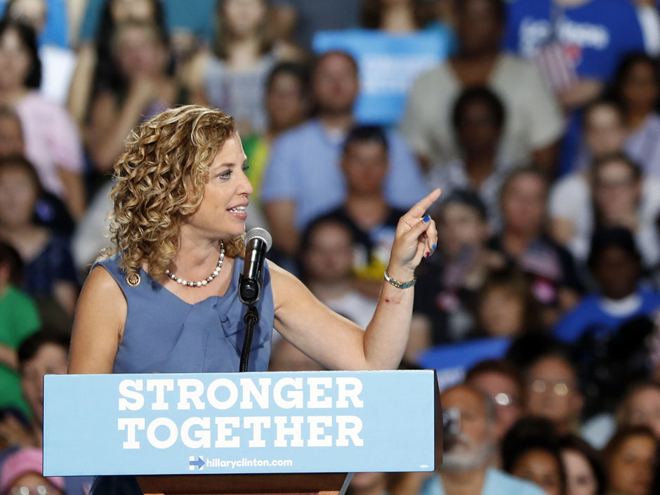 DNC chairwoman Rep. Debbie Wasserman Schultz speaks during a campaign event for Democratic presidential candidate Hillary Clinton earlier this month in Florida. The chairwoman said she would resign at the end of the party's convention this week