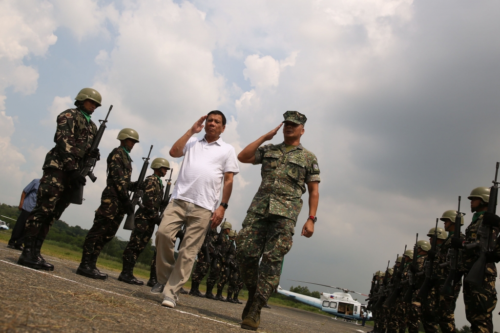 President Rodrigo Roa Duterte arrives at the airstrip in Fort Ramon Magsaysay in Palayan City Nueva Ecija on Tuesday