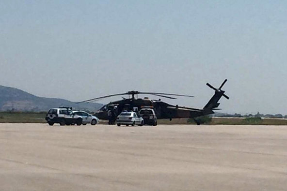 The Greek police checked a Turkish Black Hawk helicopter after it landed at the Alexandroupolis airport on Saturday