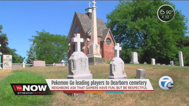 Pokemon Go players trying to jump fence into cemetery.                      WXYZ