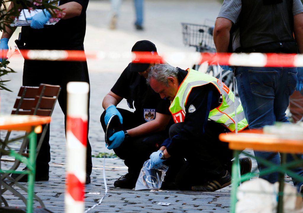 Police at the scene of the an explosion in Ansbach Germany