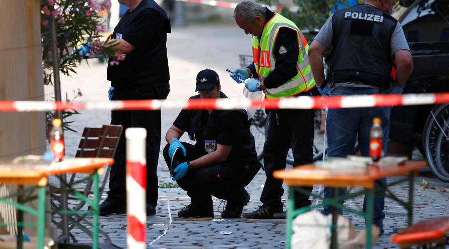 Police secure the area after an explosion in Ansbach near Nuremberg Germany