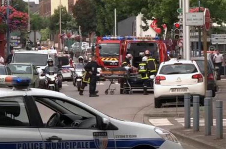 In this grab made from video emergency services transport a person into a waiting ambulance in Normandy France Tuesday