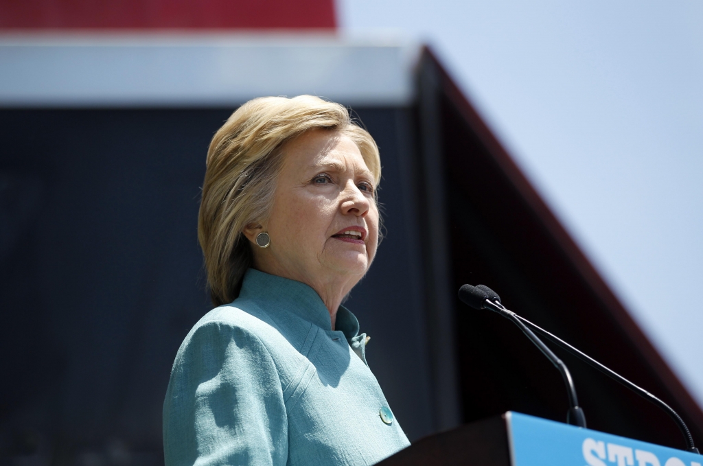 Democratic presidential candidate Hillary Clinton speaks on the Boardwalk in Atlantic City N.J. Wednesday