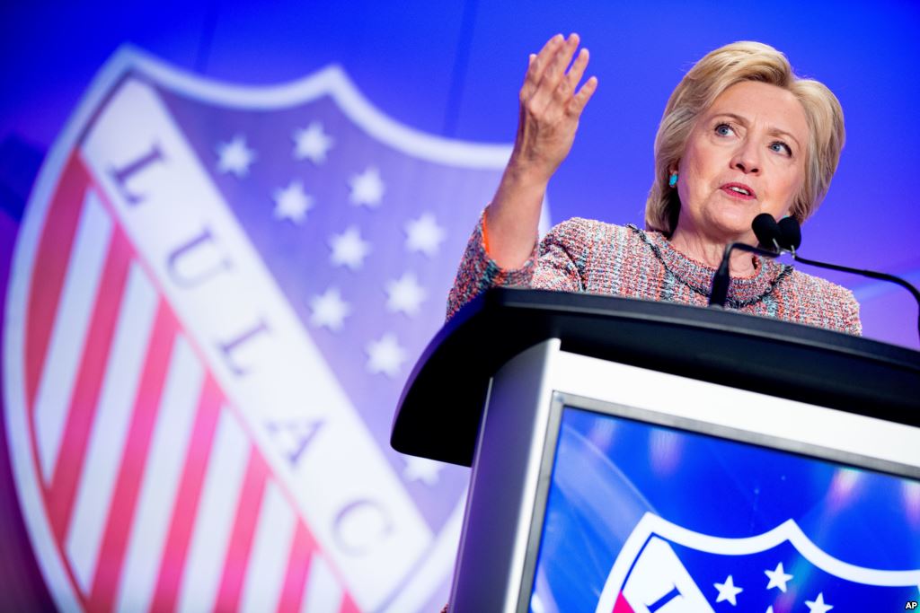 Democratic presidential candidate Hillary Clinton speaks at the 87th League of United Latin American Citizens National Convention at the Washington Hilton in Washington