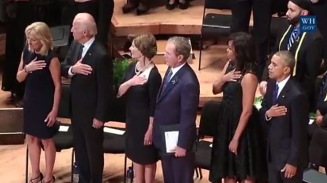 Pres. Obama Bush speak in Dallas at memorial service