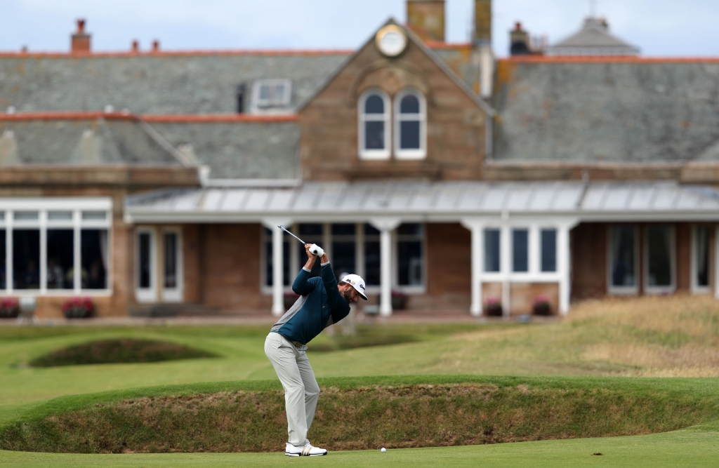 Dustin Johnson in practice for the Open Championship at Troon