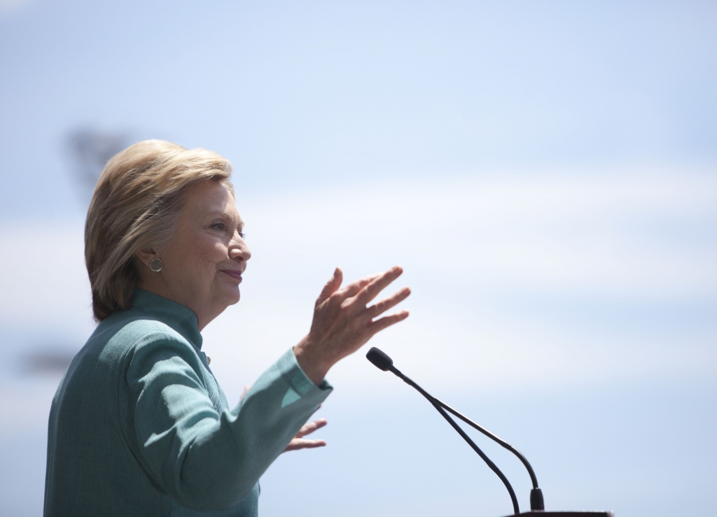 Atlantic City New Jersey. Clinton addressed presumptive Republican presidential nominee Donald Trump's business record