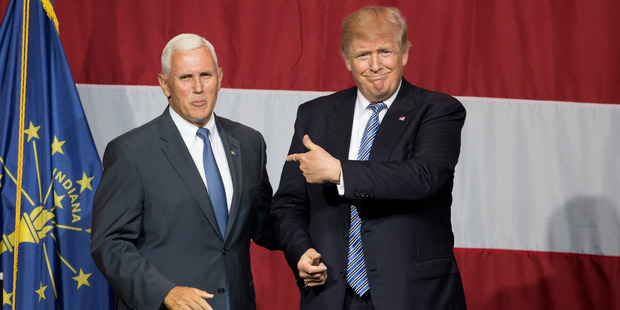 Presumptive US Republican presidential candidate Donald Trump and Indiana Governor Mike Pence