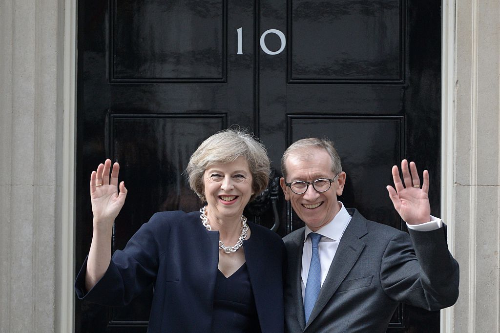 Prime Minister Theresa May with her husband Philip outside Number 10 Downing Street yesterday