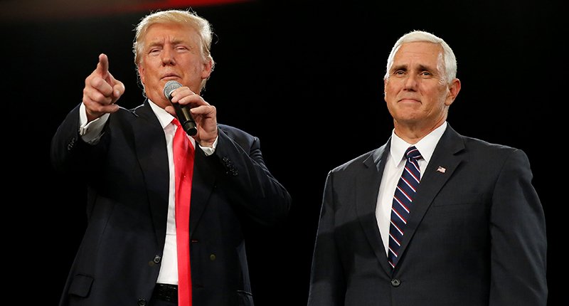 Republican presidential candidate Donald Trump and vice presidential candidate Mike Pence speak at a campaign event in Roanoke Virginia U.S