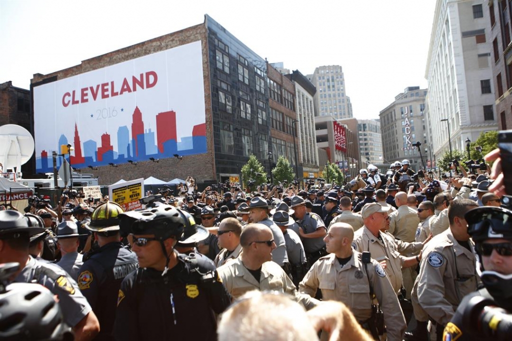 Protesters outside the Republican National Convention in Cleveland Ohio on Wednesday