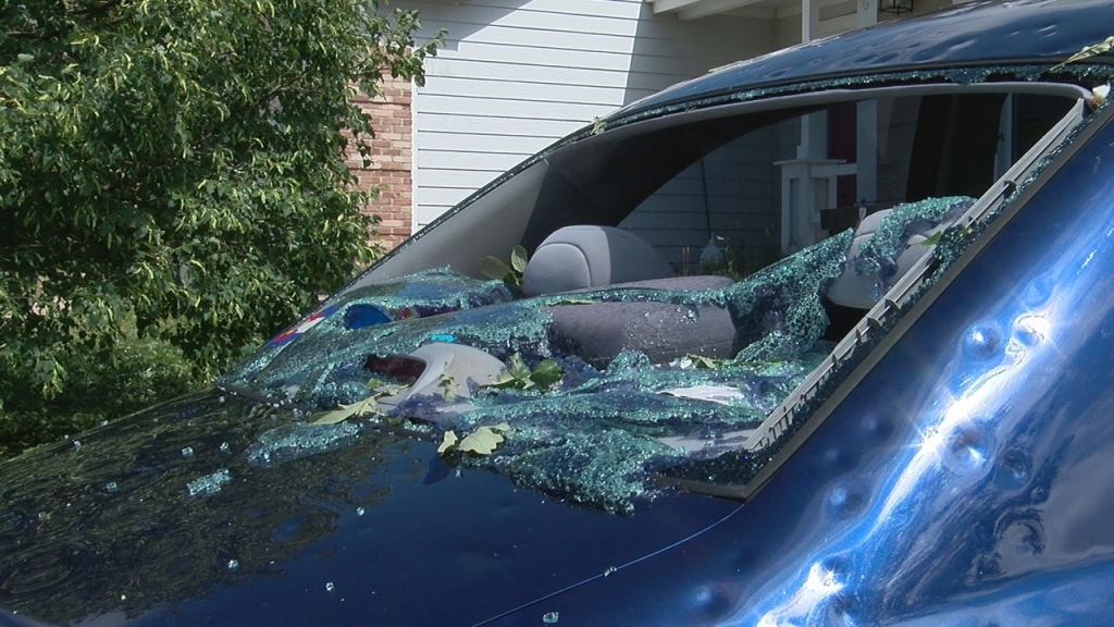 Rear window of car damaged from hail storm  Christina Dawidowicz- FOX21 News